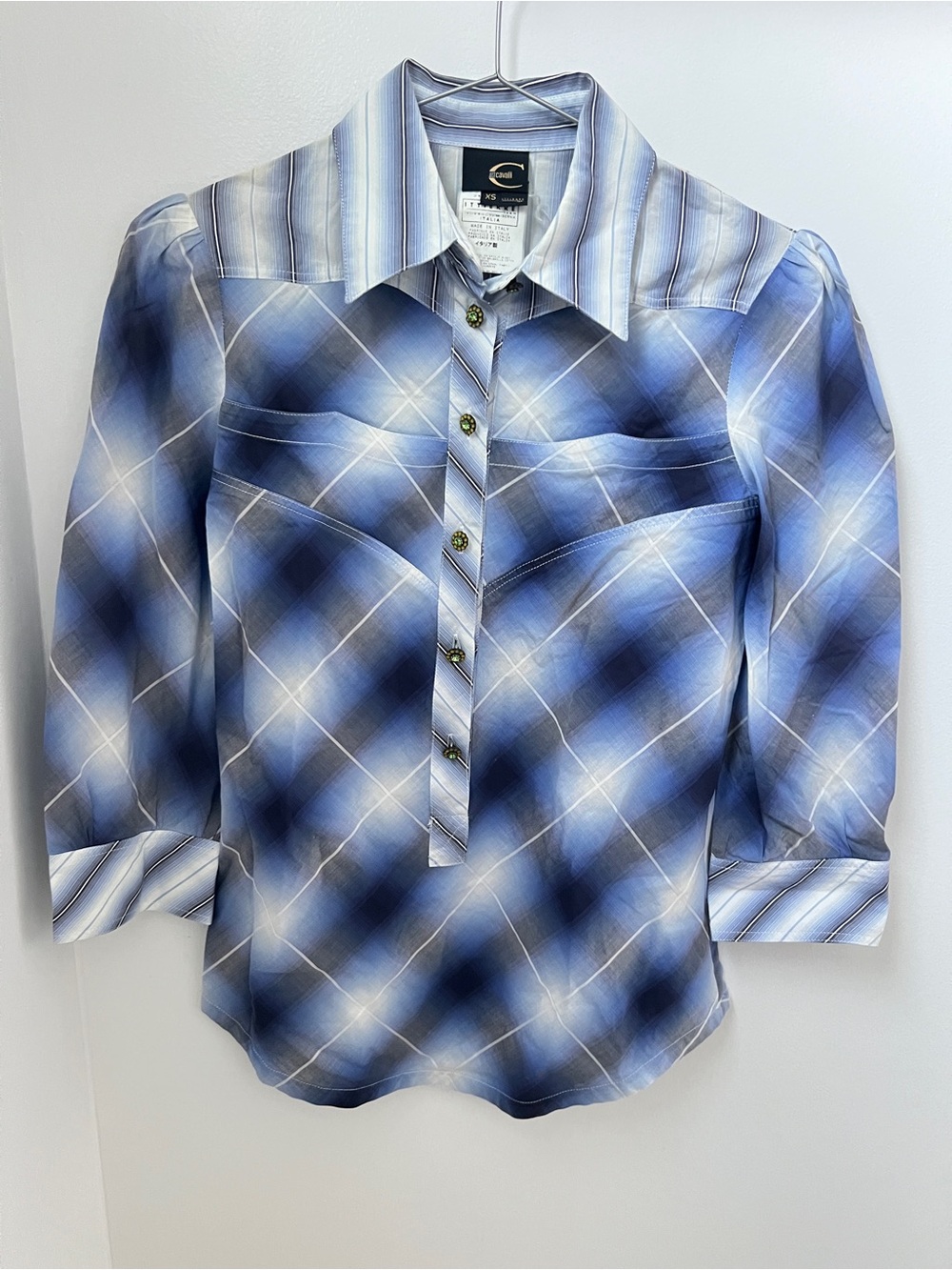 Just Cavalli Graphic Plaid Blouse